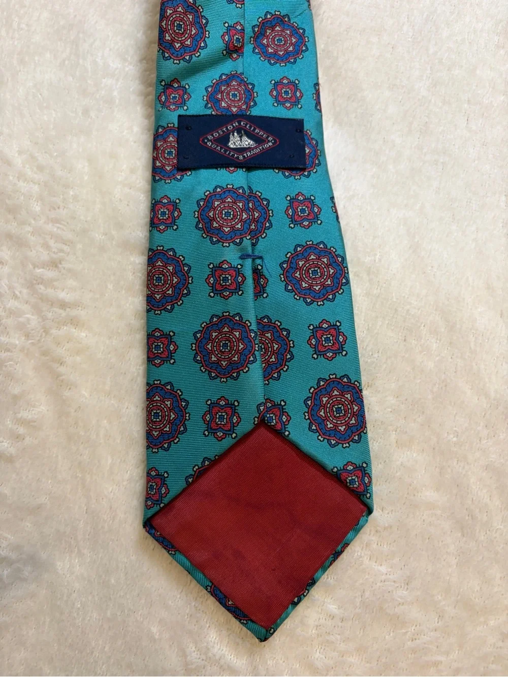 Boston Clipper‎ Teal Medallion Pattern Men's Silk Tie
